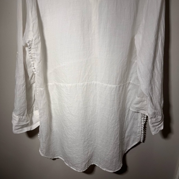 Zara White Lightweight Tunic Split Hem Pom Pom Detail Size Large - Picture 11 of 12